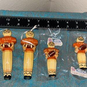 Four Unique Wooden Texas Longhorn Football Players Ornaments Made in Russia